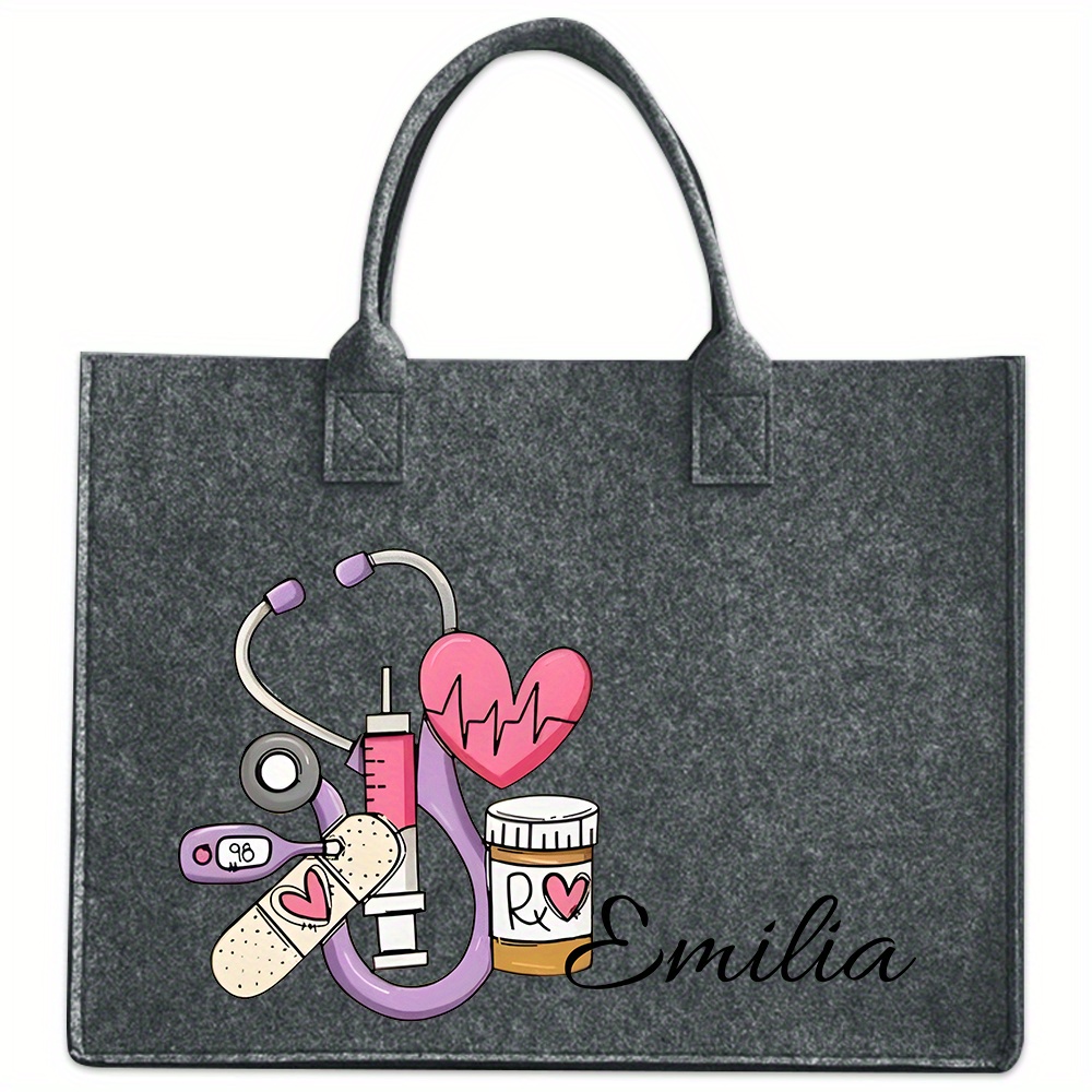 TEMU 1 Custom Personalized Felt Tote Bag With Heat Transfer Printing, Women's Tote Bag, Practical Commuting Bag For Work, Bag, Stylish Travel Bag,