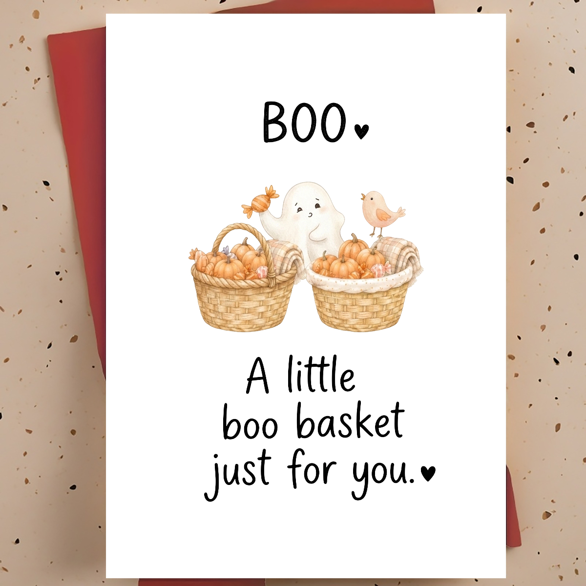 TEMU 1pc Boo Basket Card For Coworker, Friend – Cute Autumn Pumpkin Cartoon Illustration, Halloween Warm, Thickened, With Envelope