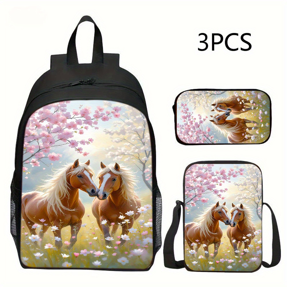 TEMU de sacs à dos "The Horse" 3 pièces un sac à bandoulière, un sac à bandoulière et un porte-crayons, ce qui une option pour ou les , et un cadeau