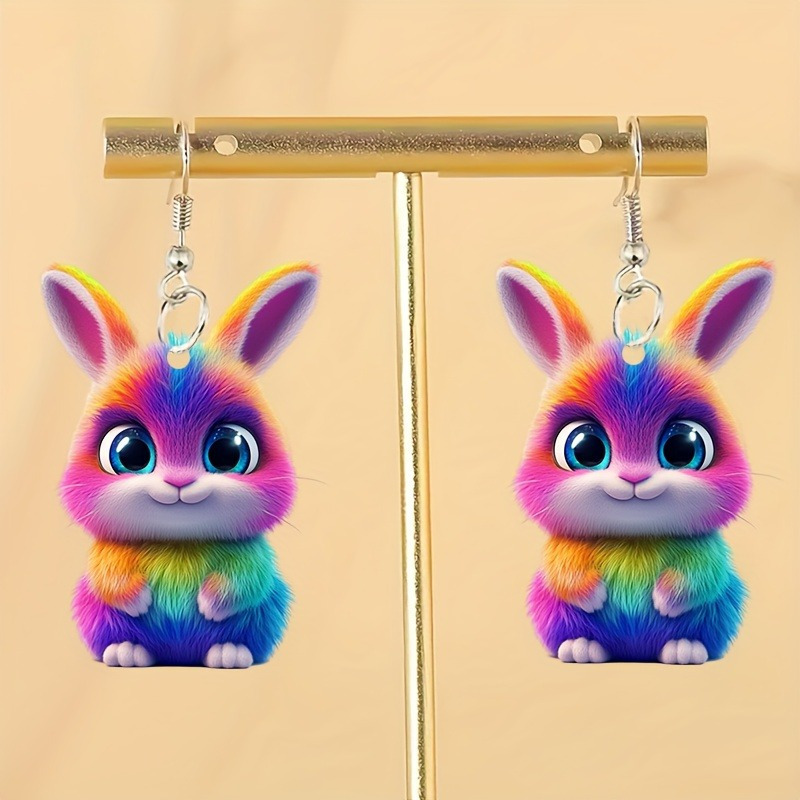 Charming Rainbow Rabbit Acrylic Pendant Earrings for Women