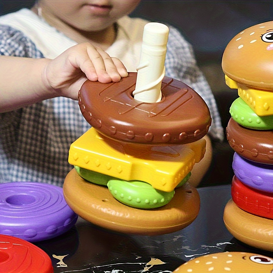 A Toy Designed Like a Stacked Hamburger, Featuring Vibrant Colors to Aid in Recognition, Enhance Hand-Eye Coordination, And Serve As a Rotating Puzzle. an Ideal Present for Birthdays, Christmas, Or Halloween, Suitable for Both Boys And Girls