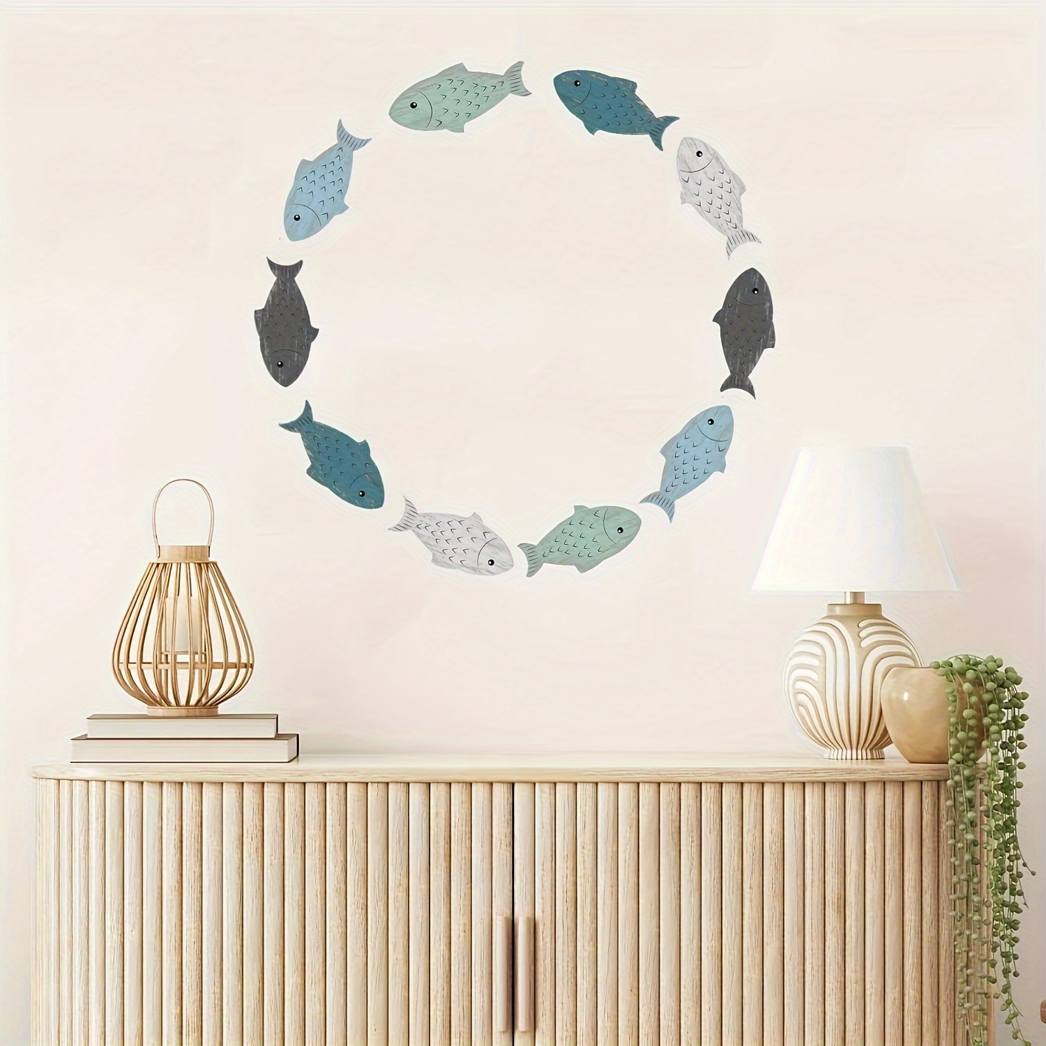 zwxqe Houten school van vis | strand muur decor | vis muur decor, 20 stuks creatieve vis muur kunst, grappige nautische muur decor oceaan thema decor