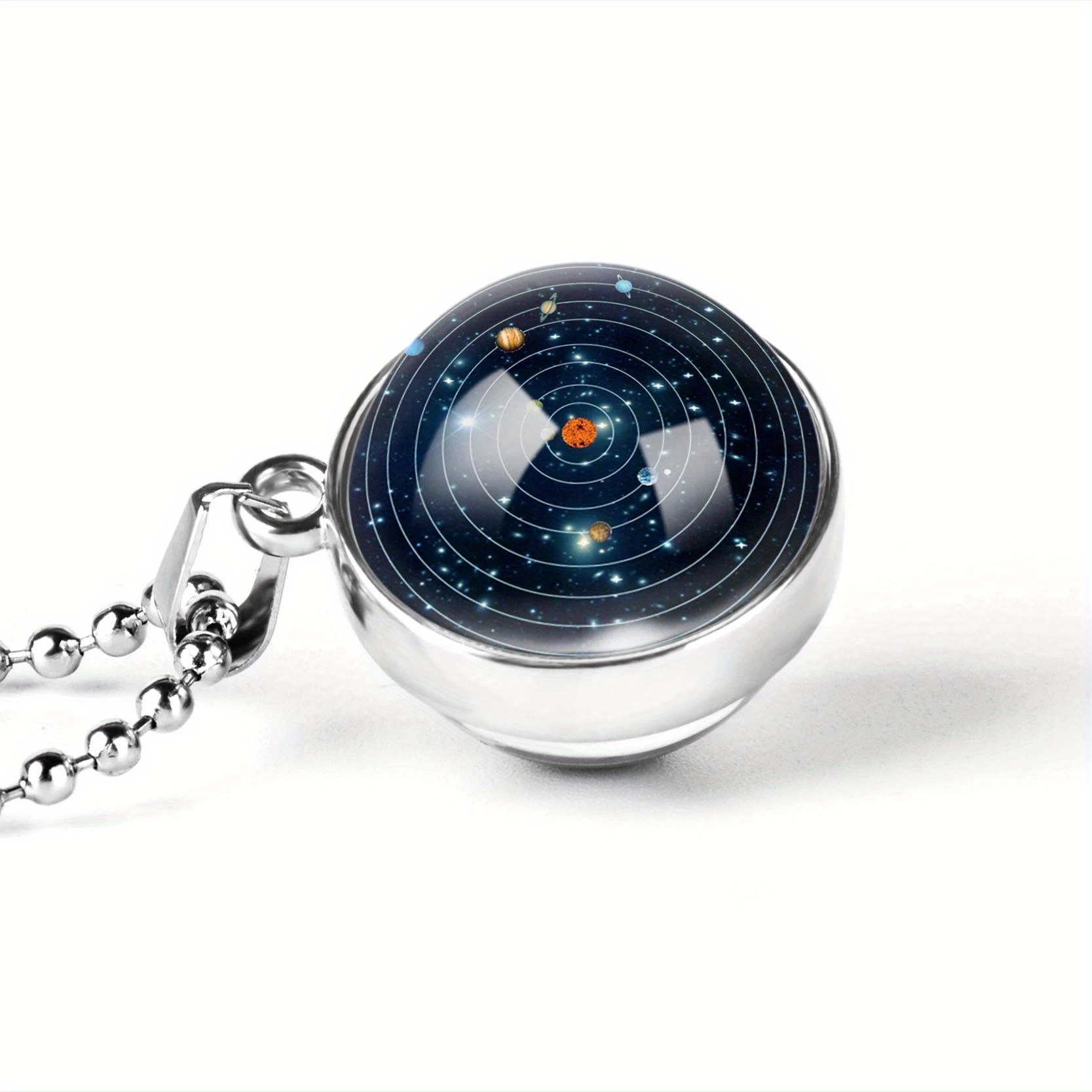 Double-Sided Galaxy Star Cabochon Glass Pendant Necklace