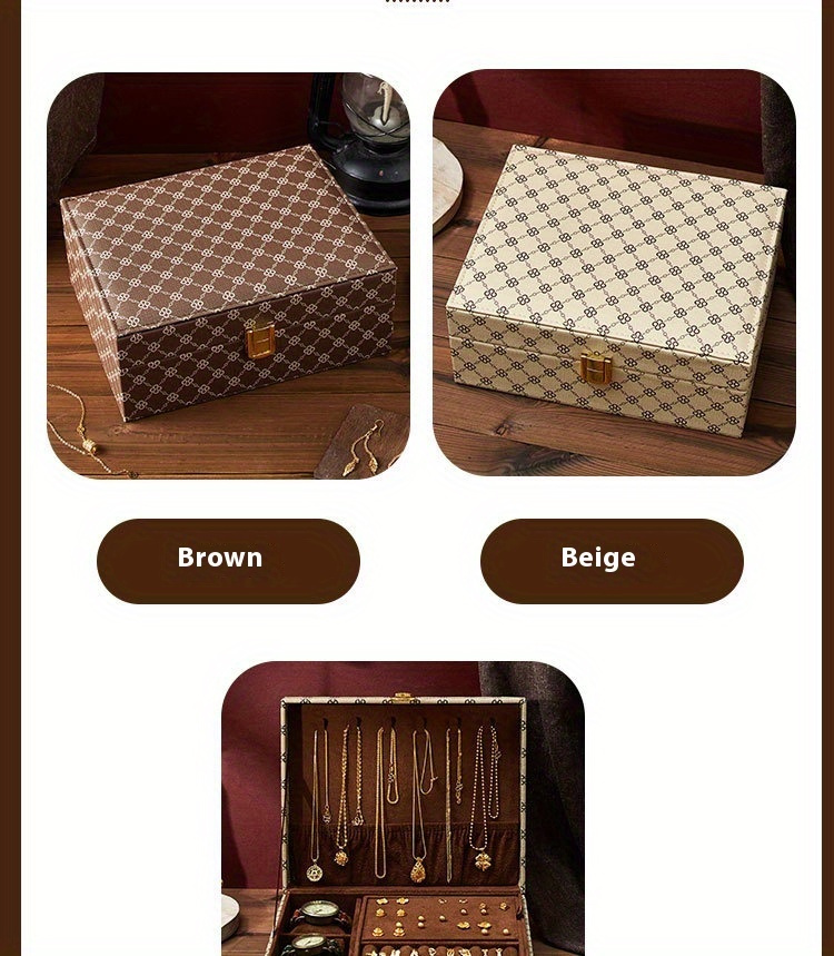 classic jewelry box with lock 4 season multi layer rectangular desktop organizer for earrings necklaces rings watches versatile accessory storage case   release jewelry boxes Product details 13