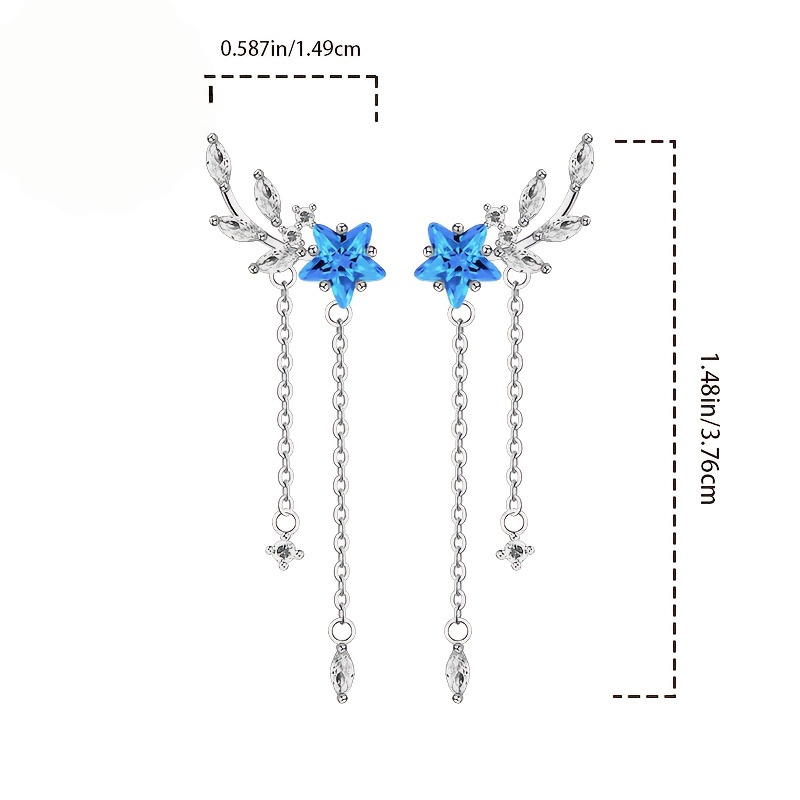 Women's Elegant Blue Starry Wheat Braid Studs with Zirconia