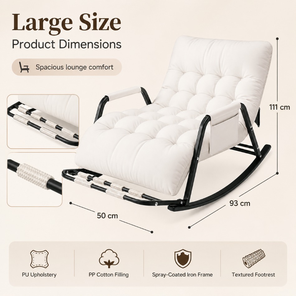 White Single Reclining Chair, Small & Large Sizes , 5-level Adjustable Backrest & Armrests, Comfortable Reading Lounger For Patio, Balcony & Terrace