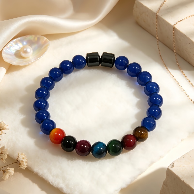 Royal Blue and Multicolor Beaded Bracelet, Unisex