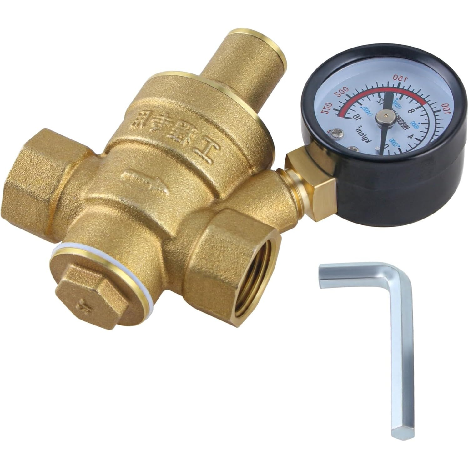 TEMU 1er-Pack 1/2 Zoll Messing Wasserdruckregler mit Manometer, für Haushaltsinstallationen Bewässerungssysteme