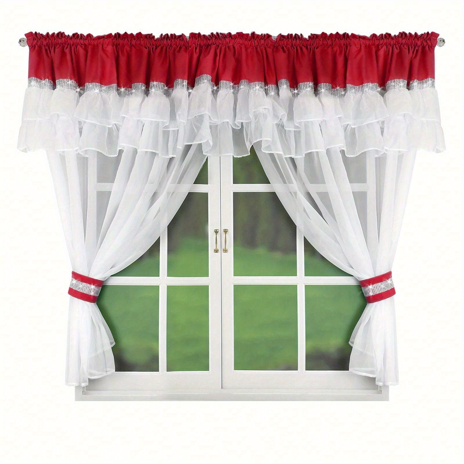 Elegant Sheer Curtains With Integrated Valance And Double Ruffle Trim, 1 Panel, 400x150cm, Light And , Perfect For Living Room And Bedroom