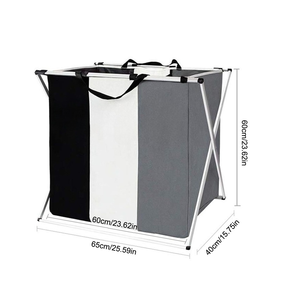 Image of Large Foldable Laundry Basket With 3 Compartments, Stainless Steel Holder, Dirty Laundry Bag With Handle For Bathroom, Bedroom, Home (classic Model), Laundry Baskets