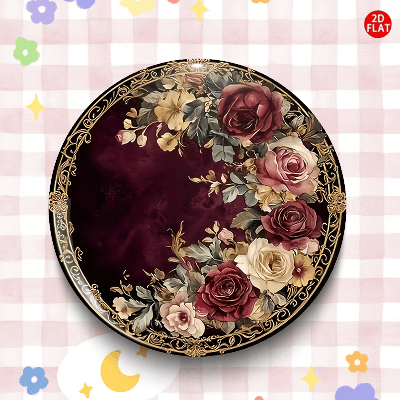 TEMU (2D FLAT) /Bottoneria/ Classica Retro Rosa , Perfetta per Abbinare Jeans, Vestiti, Zaini e , Adatta per di Piccoli , un Regalo per Festival, e