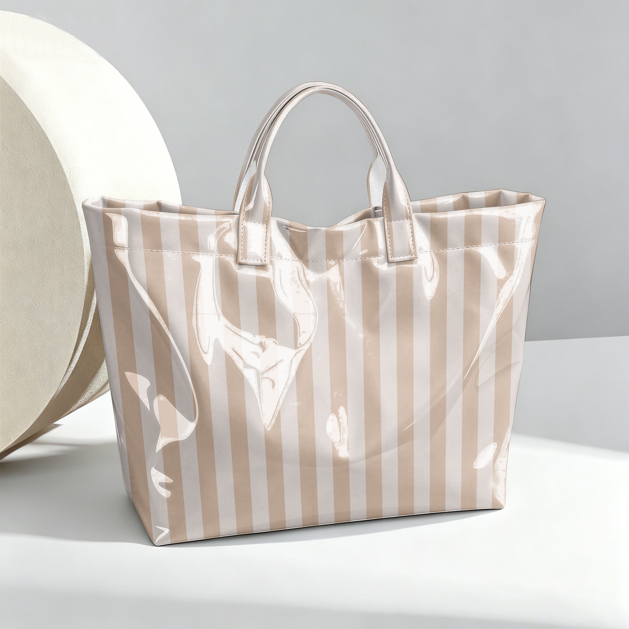 TEMU New Large-capacity Women's Handbag, Striped Pattern Minimalist Style, Daily Commuting Shopping Storage Bag, Suitable For Office Workers'