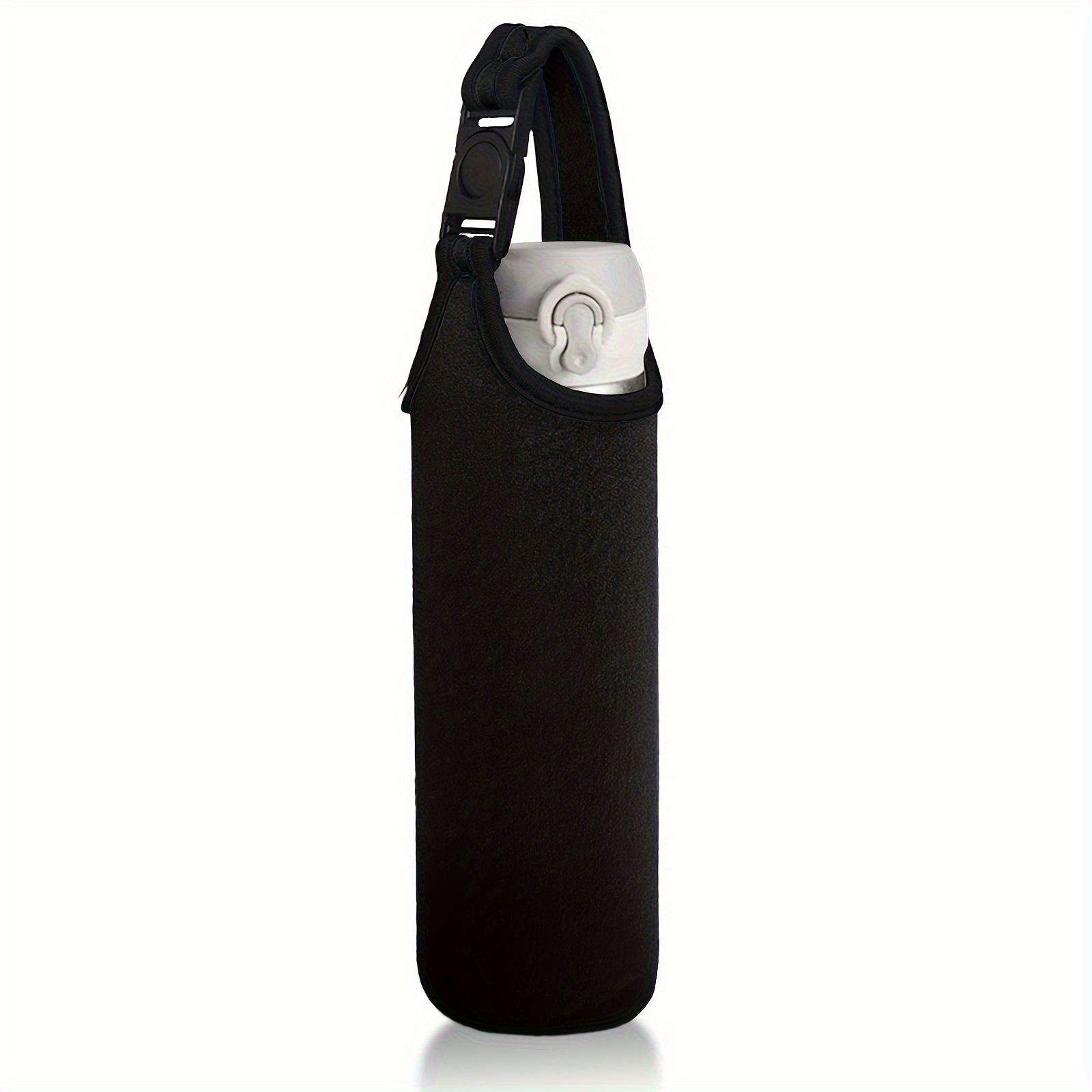 TEMU 1pc Neoprene Water Bottle Sleeve With Safety Buckle Lid - Insulated Travel Cup Holder, Black, Suitable For And Daily Use, Stylish And Convenient