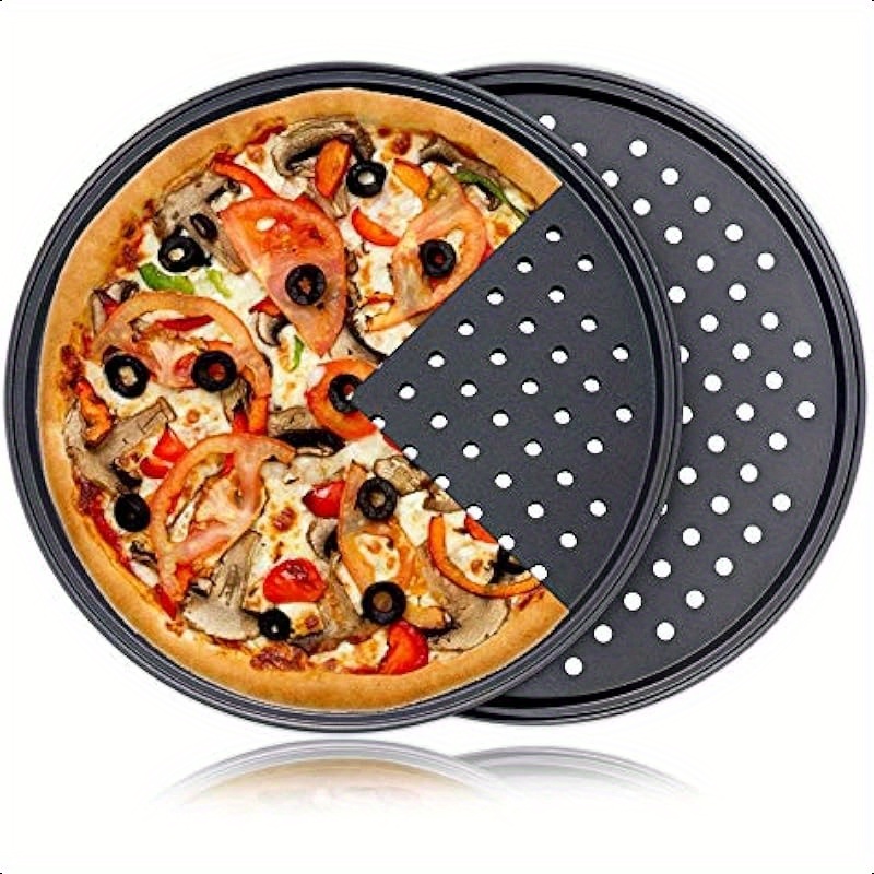 Image of 2-pack 10 Inch (26cm) Pizza Pan, Pizza Pan, Perforated Carbon Steel Pizza Pan, Pizza Baking Pan Suitable For Oven Baking Supplies, Suitable For Home Baking Kitchen Oven Restaurant
