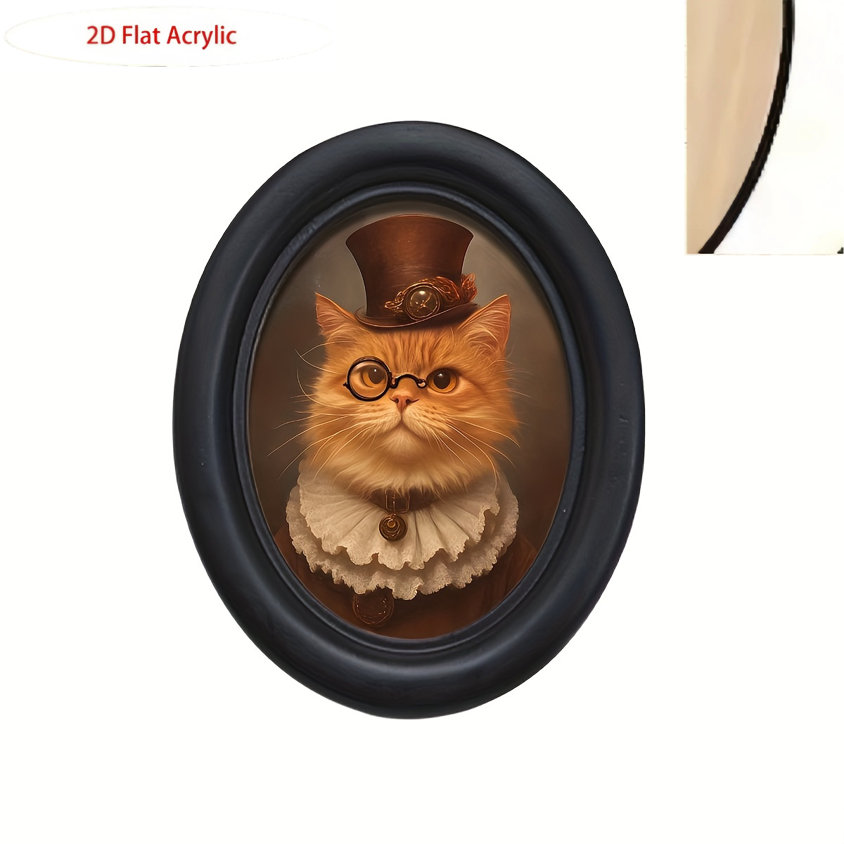 TEMU 1pc 2d Vintage-style Wall Art - Vintage Animal Portrait, Top Hat And Glasses, Oval Wooden Decoration, Suitable For Halloween, Christmas,