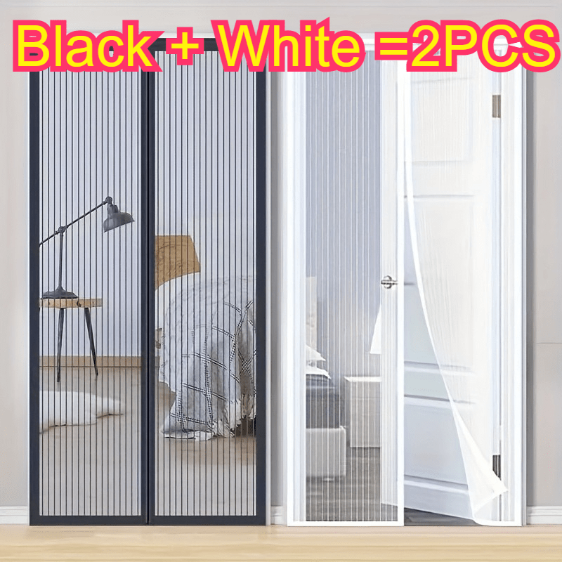 TEMU Black + White = 2pcs, Magnetic Door Curtain, Magnetic Summer Screen Door Curtain, Strong Magnetic Screen Door, Self-sealing, Manual Entry,