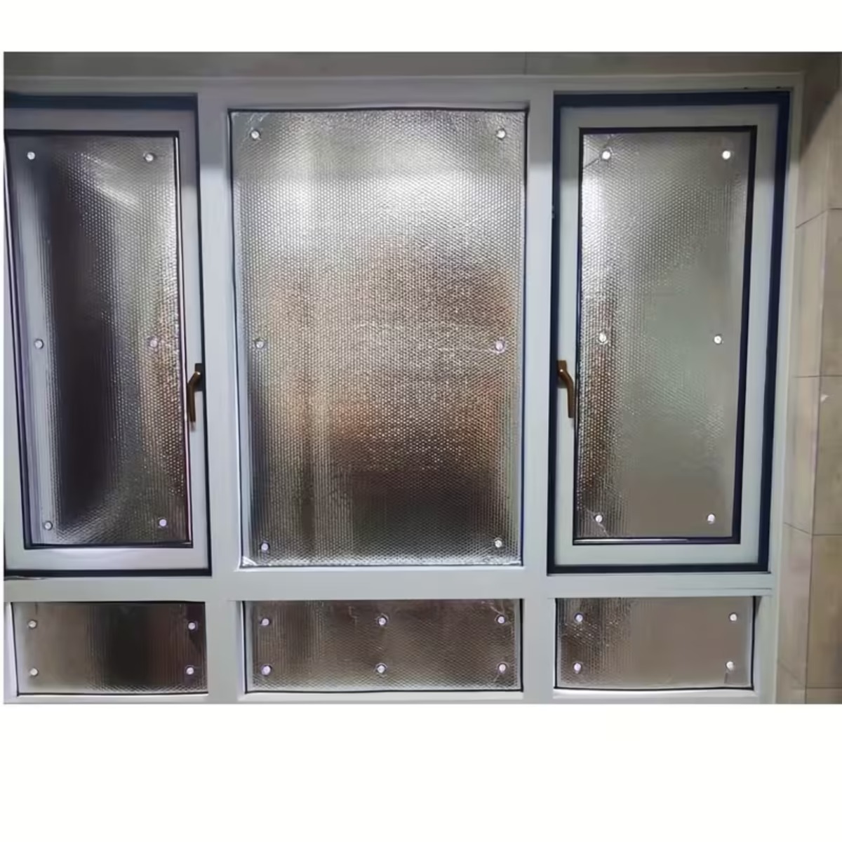 Image of No-punch Aluminum Foil Insulation Film, Window Sunshade Sticker, Reflective Insulation Film, Suction Cup Installation, Detachable, Black Edging, Universal For Home Balcony And Car