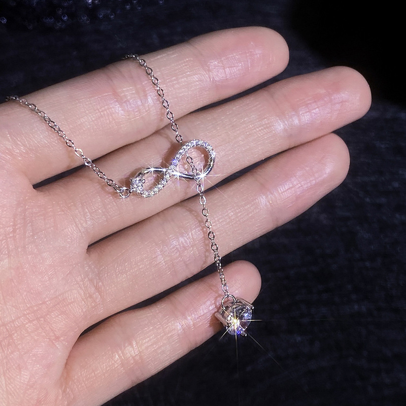 Women's 1 Carat Infinity Symbol Tassel Necklace, 925 Silver