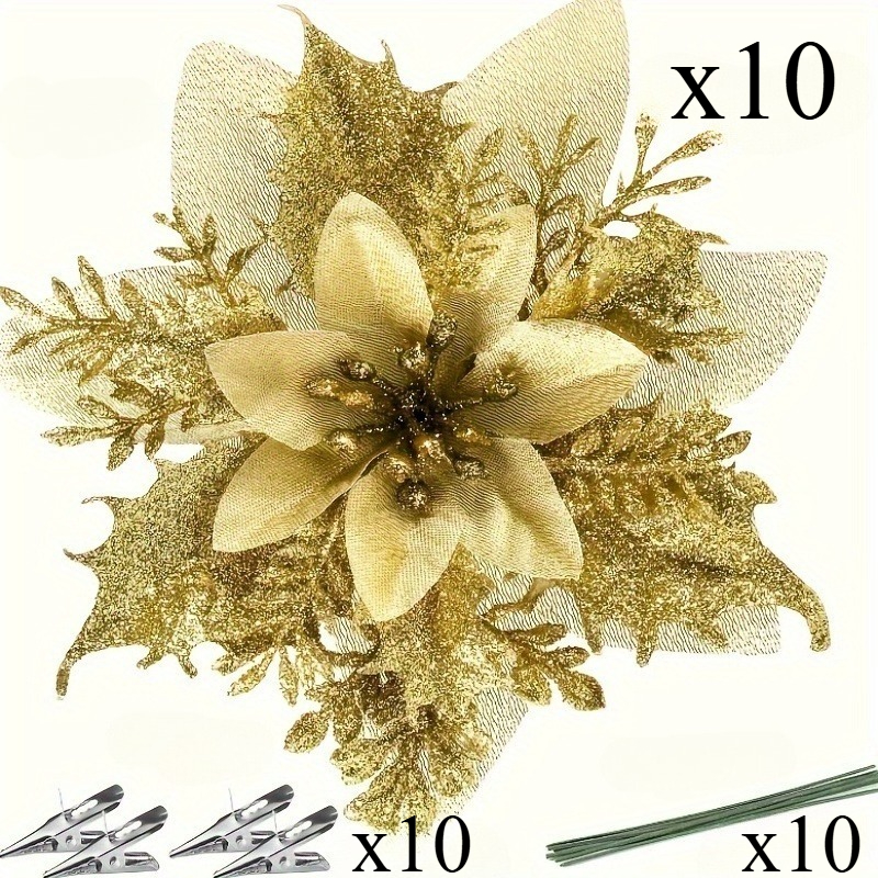 TEMU 30pcs Set Artificial Christmas Flowers - Elegant And Realistic Layered Floral Decor, Suitable For Christmas Trees, Weddings, And Party