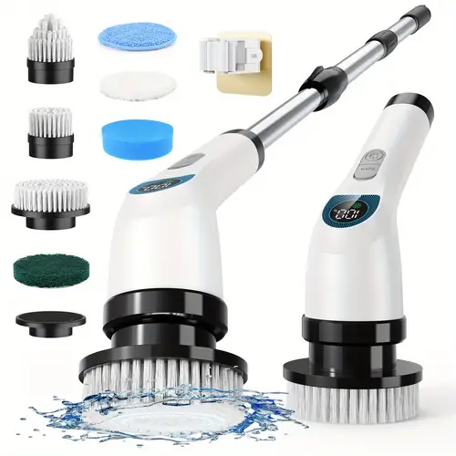 cordless electric spin scrubber with long handle usb rechargeable 9 brush heads for kitchen bathroom tile car cleaning