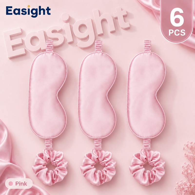 TEMU 6pcs Satin Sleep Mask Set, 3 Soft Blackout Eye Masks + 3 Hair Ties, Nighttime Sleep Accessories, Multiple Colors Available: Pink, Black,