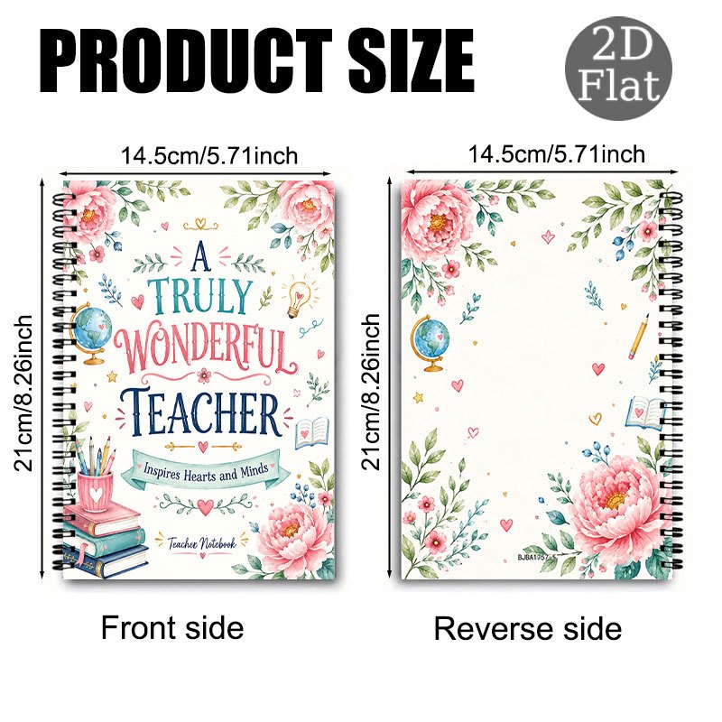 TEMU 1pc Warm And Grateful Teacher-themed Spiral Notebook, Watercolor Hand-painted Pink Flowers And Stationery Book Element , Suitable For Daily