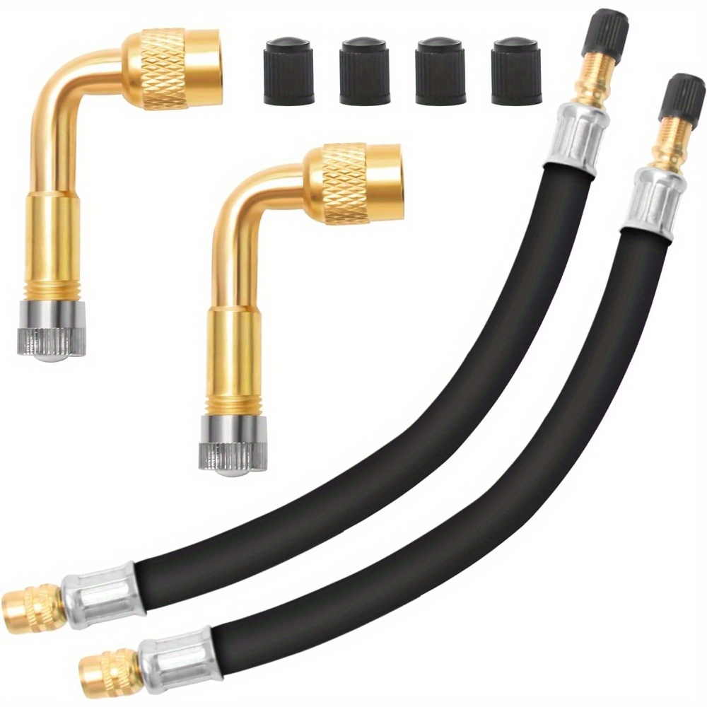 TEMU Black Schrader Valve Stem, 210mm, 2pcs With Golden 90-degree Bent Nozzles, 2pcs With Black Plastic Caps, 4pcs In Total. Includes Valve Stem