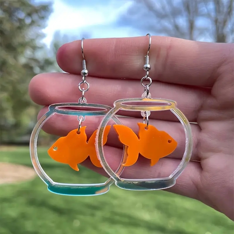 2d Flat, 2d Acrylic Earrings. Unique Fish Tank Pendant Earrings With An Openwork Design. , , And Fun, Earrings Are Quirky And Full Of , 2d Flat