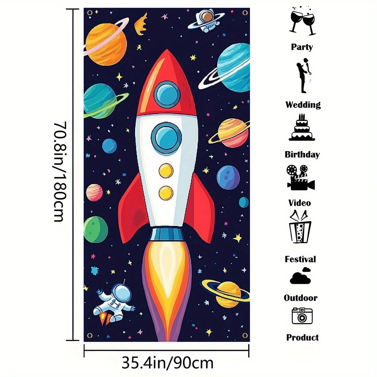TEMU 2D Banner de puerta, exploración espacial con y astronauta - 2D decoración de puerta de poliéster para uso interior/exterior, ideal para ,
