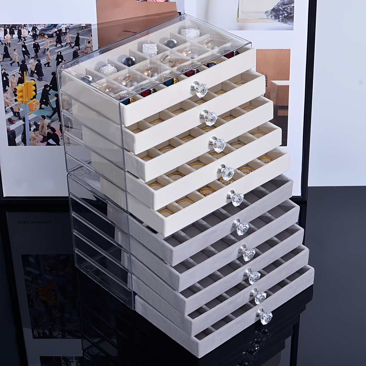 1 multi function transparent desktop large capacity drawer jewelry box bracelet bracelet earring ring storage box multi layer partition watch storage box ring box earring storage box necklace storage rack earring storage box jewelry storage bo Product details 1