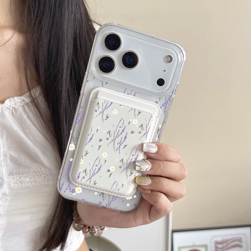 TEMU Phone Case - 2pcs Set Creative Lavender Pattern Magnetic Phone Case And Fashionable Luxury Artificial Leather Magnetic Property Multi-functional