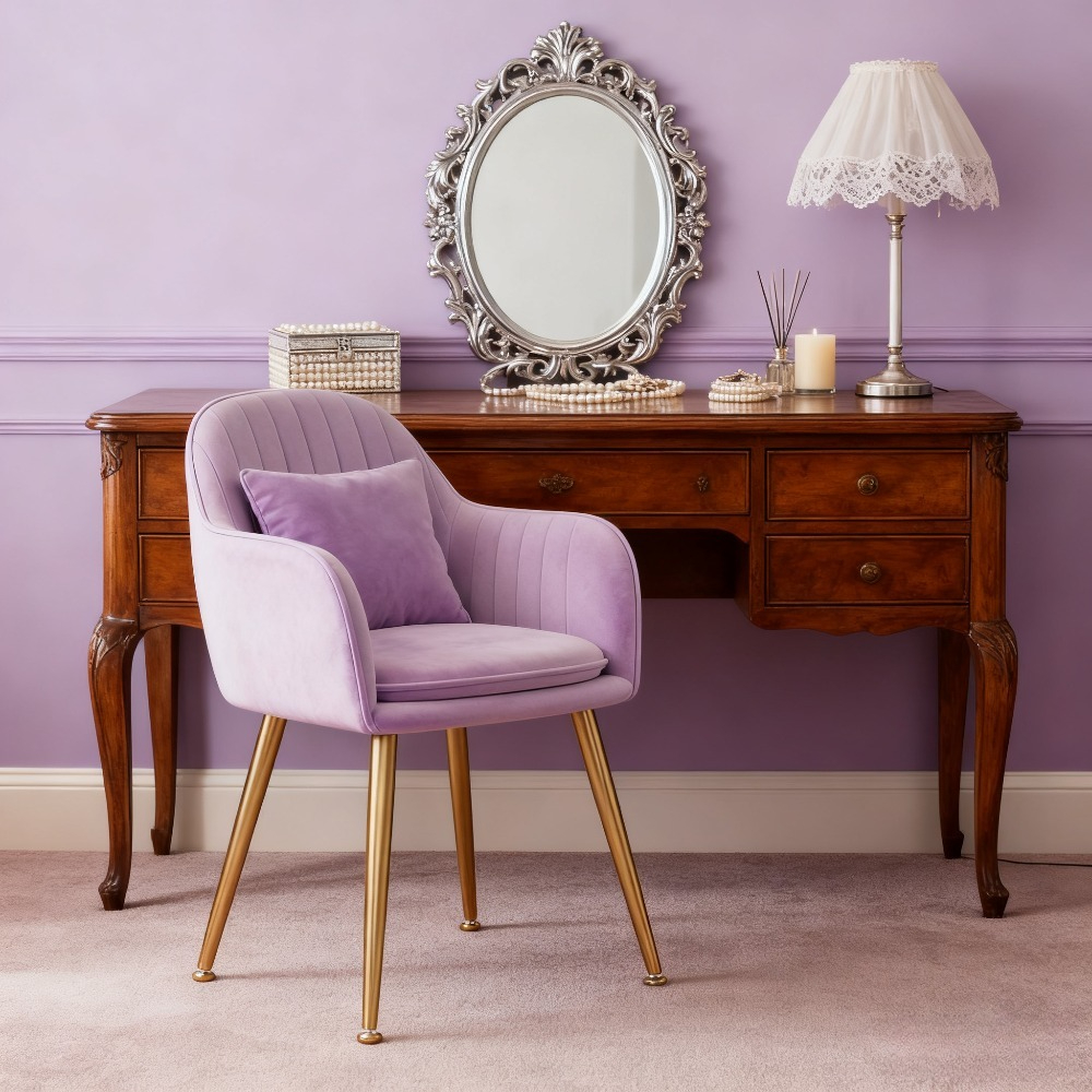 1pc Silla de Comedor Cómoda de Tela Liso, Silla de Café con Estructura de Metal, Reposabrazos y Respaldo, Silla de Comedor de Terciopelo, Silla de Maquillaje con Cojines de Lazo, Silla Lateral