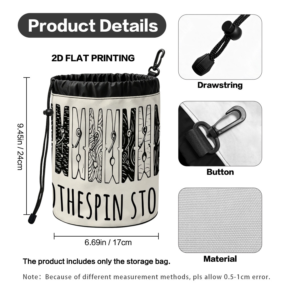 TEMU (2d Flat) 1pc Clothespin Design Clothespin Storage Bag. Household Supplies, Large Capacity, Soft Fabric, Suitable For Storing Multiple