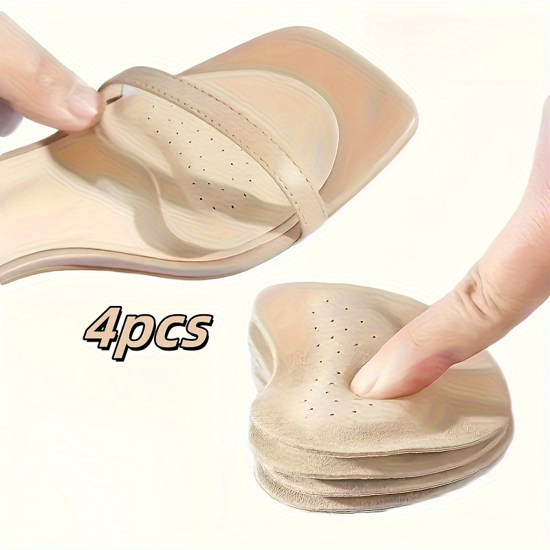 TEMU Forefoot Cowhide Artificial Leather Leather Insoles, Increase Of High Heels, Washable Shock Absorption Self-adhesive Insoles, Suitable For Shoe Types