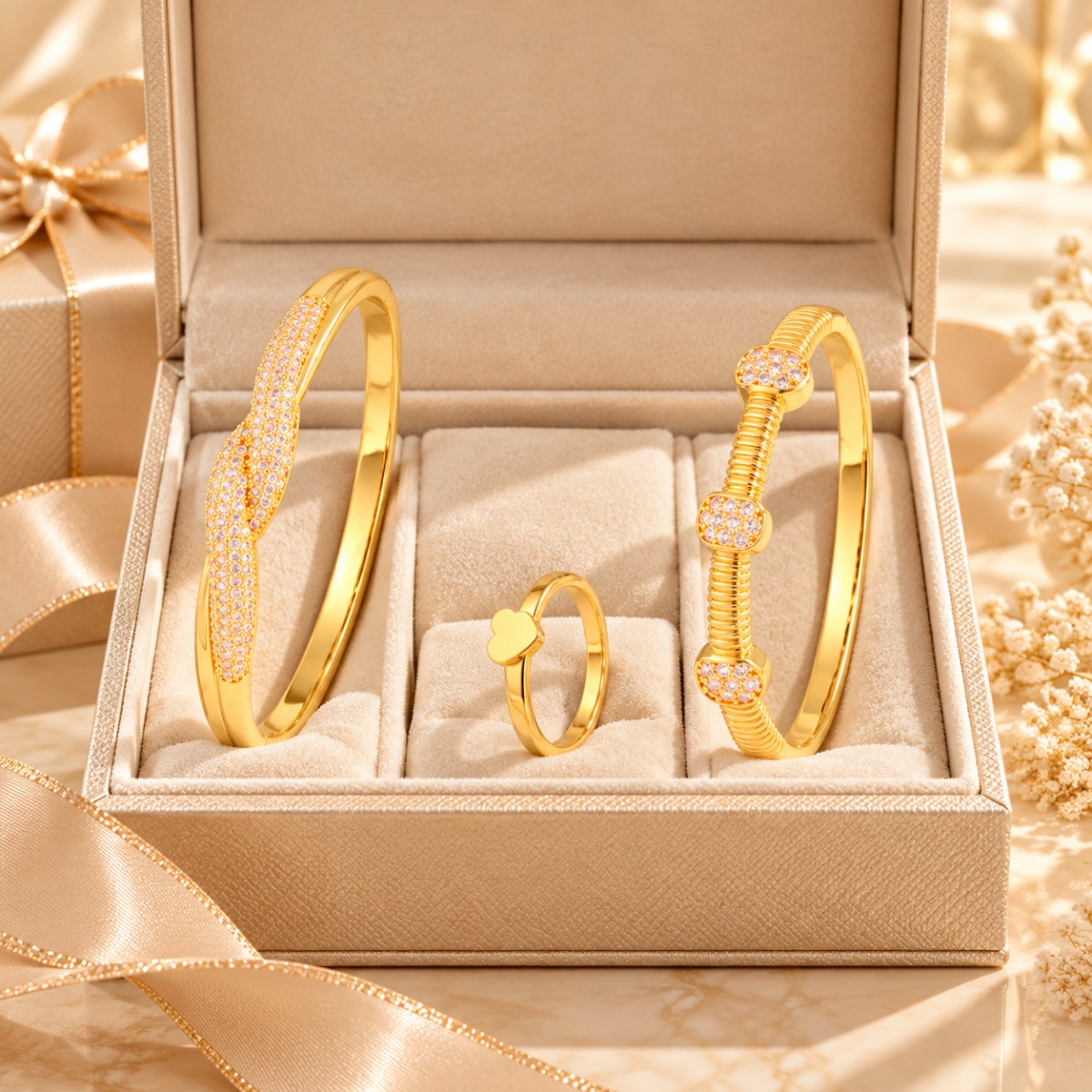 3pcs Women's Copper Twisted Ribbon Jewelry Set