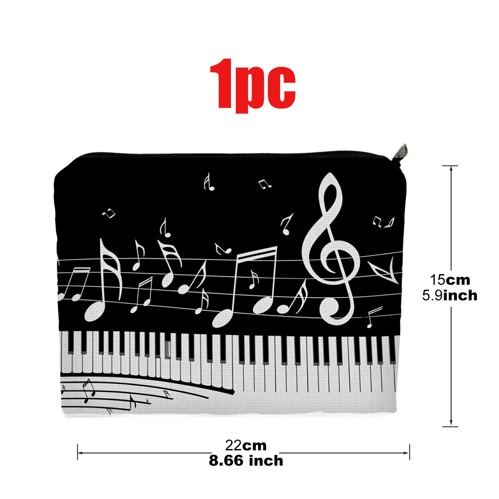 TEMU 1pc Double-sided Makeup Bag, Size 5.9in*8.66in, Polyester Material, Music-themed (piano & Notes) Design, Portable For Travel & Daily Beauty Tool