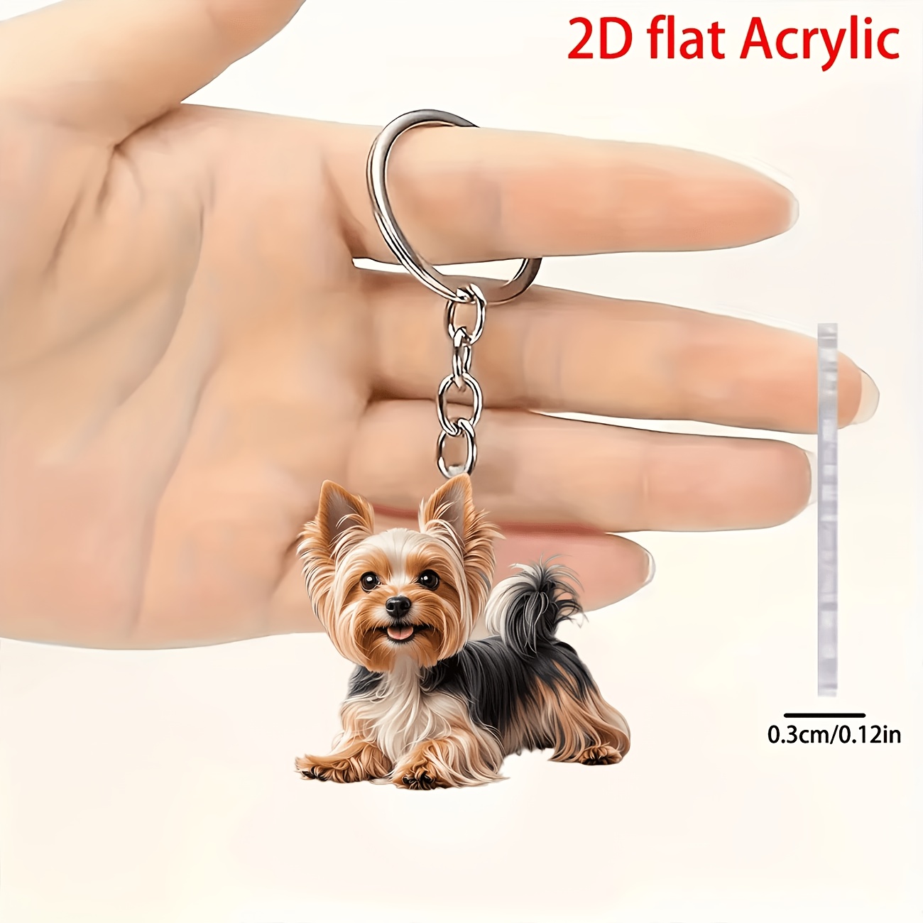 TEMU 2d Flat 1pc Acrylic Plane Design Keychain Style, Cute Yorkshire Terrier Shape, Durable Chain Pendant, Suitable For Backpacks, Home Decor,