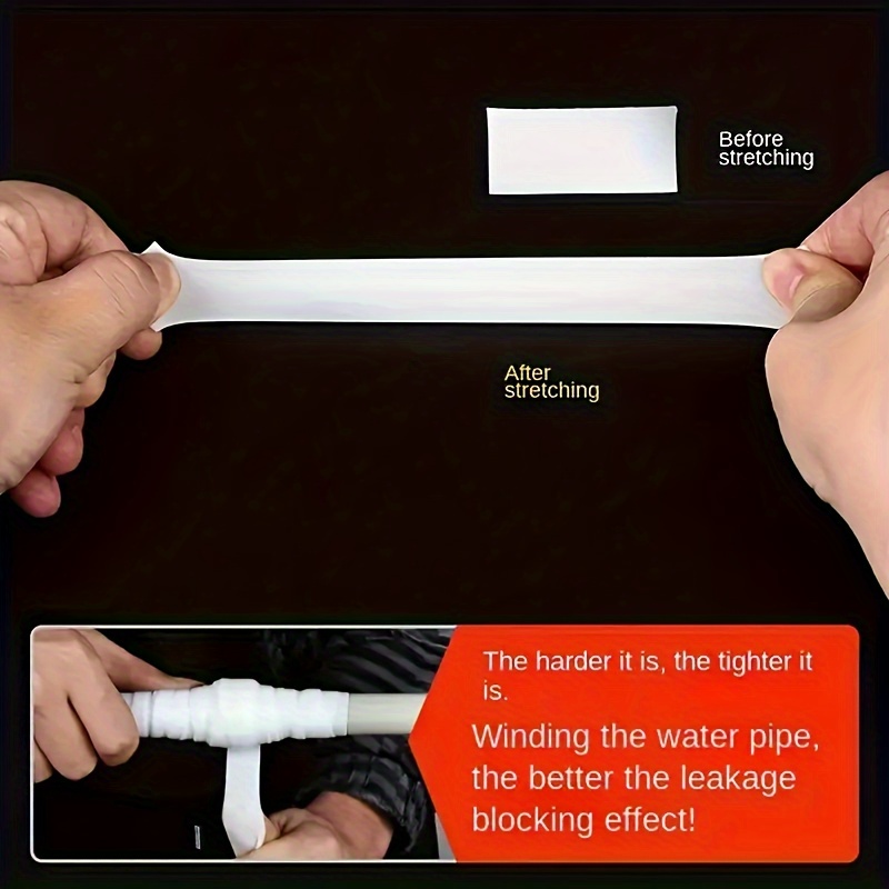 1 рулон самослипающейся силиконовой ленты - мгновенный   утечек, прочный водонепроницаемый герметик для пвх/стекла/металла/камня, устойчивый к высоким температурам (без инструментов/клея) -   утечек для diy, сантехники, раковин, душевых, ванн, туалетов - мгновенное склеивание Детали 6