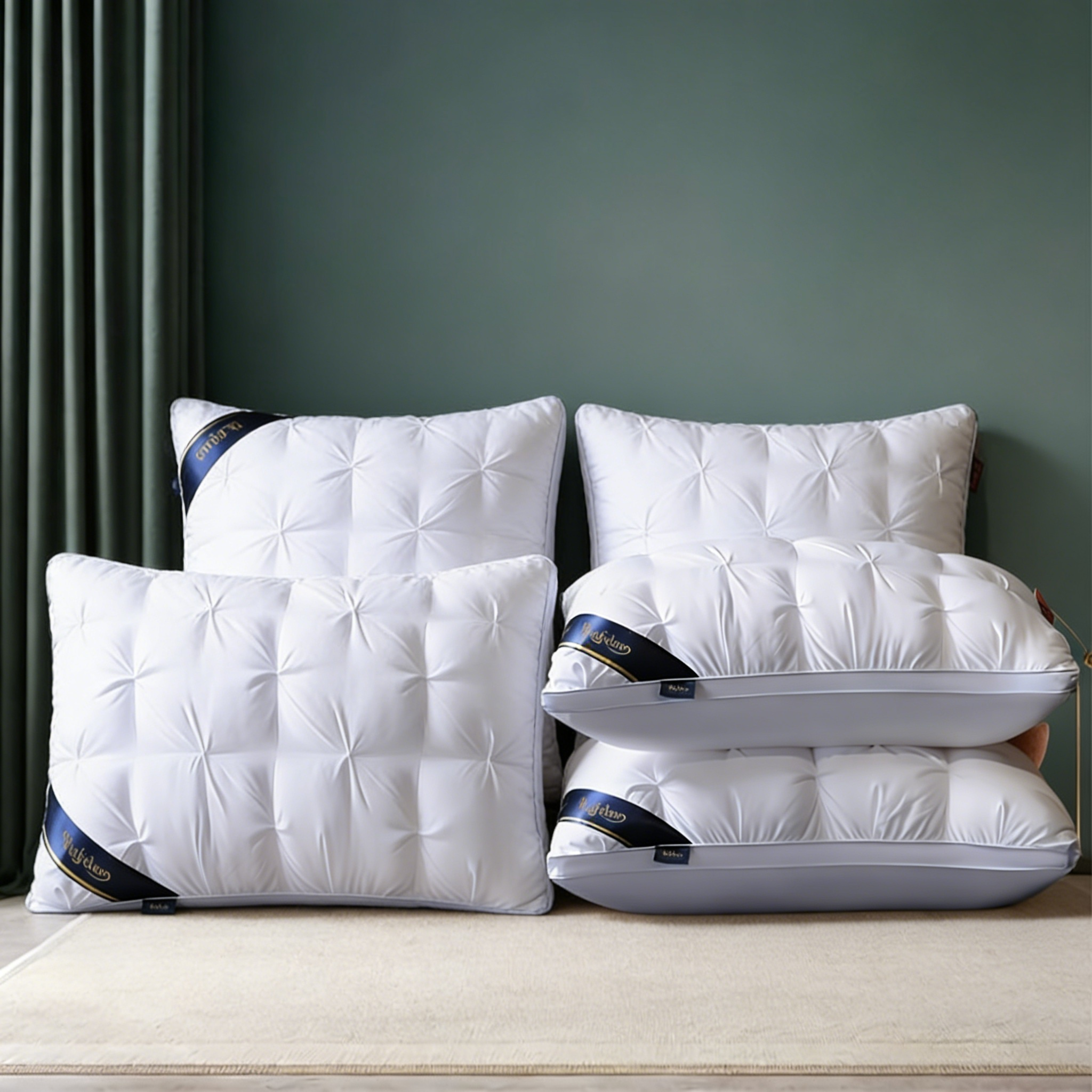 4-Pcs Luxury Hotel-Quality Pillows – Deep Sleep Neck Support, High-Density Non-Flat All-Season Pillowcases with White Satin, 100% Fill, Vacuum-Compressed Packaging (White), Home Comfort, Quilted Design, Premium Fabric, Supportive Cushion