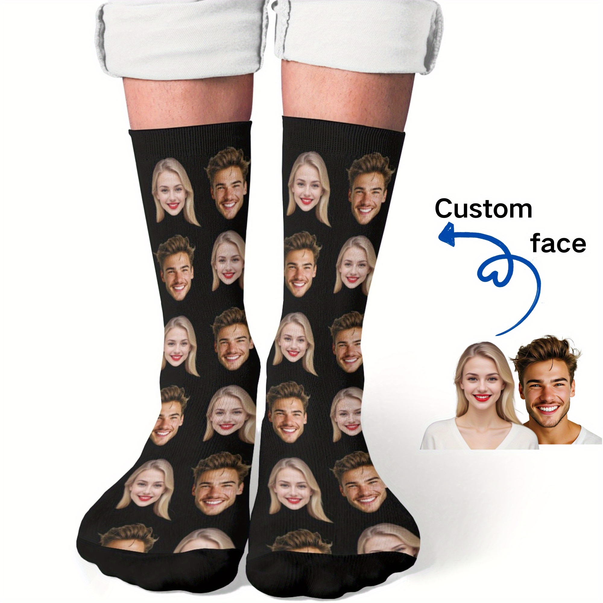 TEMU A Pair Of Customized Face Socks With Personalized Photos - Suitable For Men And Women, And Fashionable Crew-neck Party Socks - Birthday Gift,