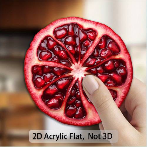a pomegranate shaped fridge magnet vibrant red acrylic fruit decoration with a strong magnetic backing that fade featuring a pomegranate seed pattern suitable for notes photos and labels compatible with refrigerators freezers