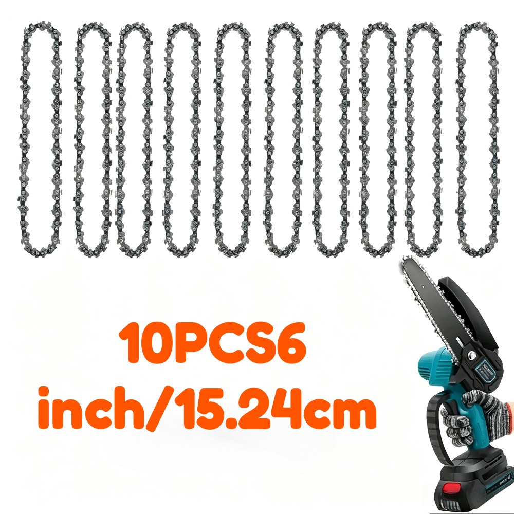 TEMU 10pcs Set Of 6-inch Replacement Durable Chain Mini Serrated Chain For Handheld Portable Chainsaw Suitable For Trimming Wood, Cutting Trees