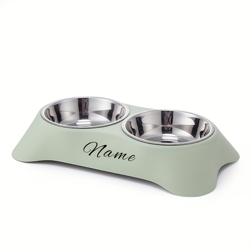 TEMU Personalized Name Or Text Dual Pet Bowls - Food Bowls With Non-slip Bottom, Ideal Gift For Pet Birthdays And Anniversaries
