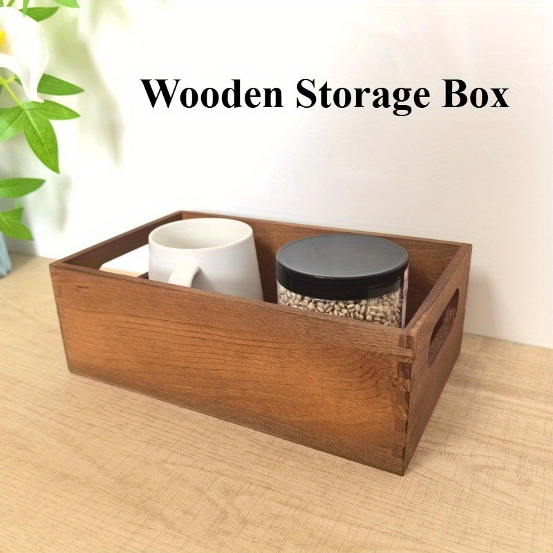 Image of Wood Vintage Desktop Storage Box - Solid Wood Organizer With Painted Interior & Exterior, Wood Grain Box For Office, For Pen Pencil Paper Organization, Wood Container