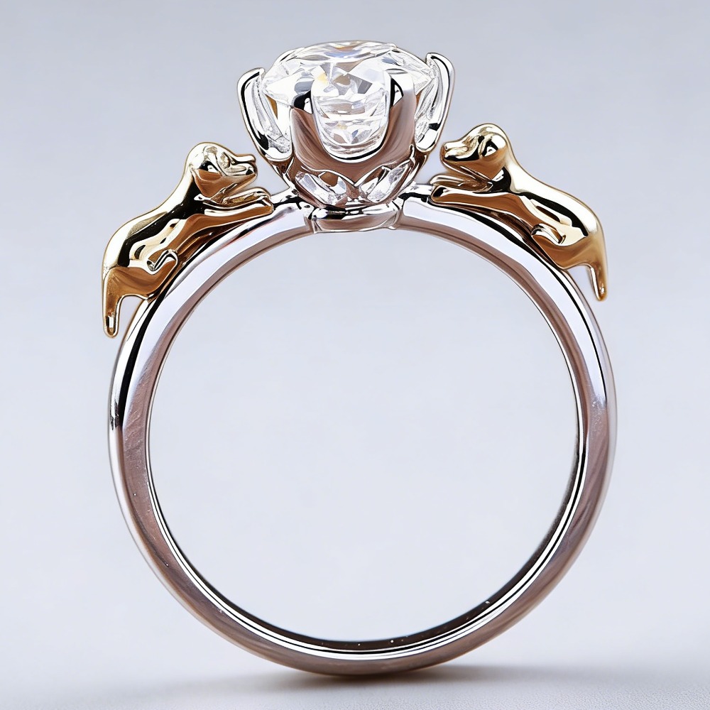 Exquisite Puppy-Shaped Synthetic Zircon Ring