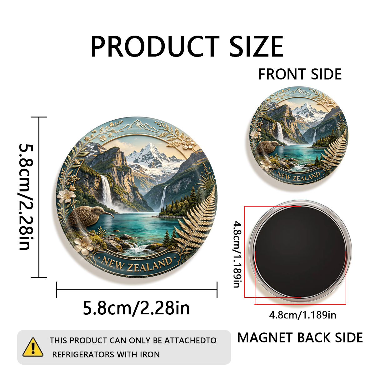 TEMU 1pc 2d Flat New Zealand Durable Round Fridge Magnet, Suitable For Photos, Postcards, Etc. To , As A Kitchen Decoration., 2d Flat