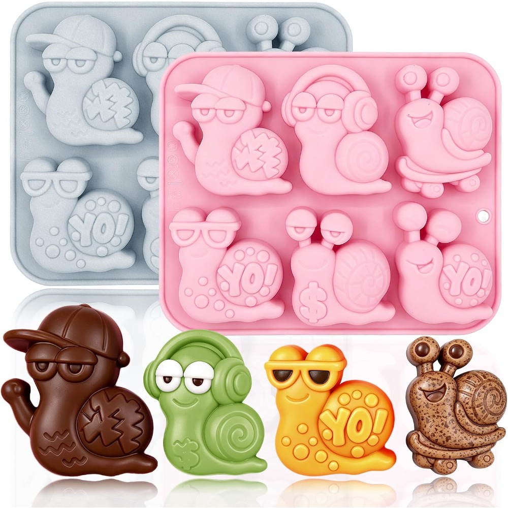 TEMU 2 Pack Snail Silicone Molds 6 Cavity 3d Cartoon Snail Themed Baking Mould Tray For Animal-themed Party Chocolate Cake Topper Jello Ice Cube