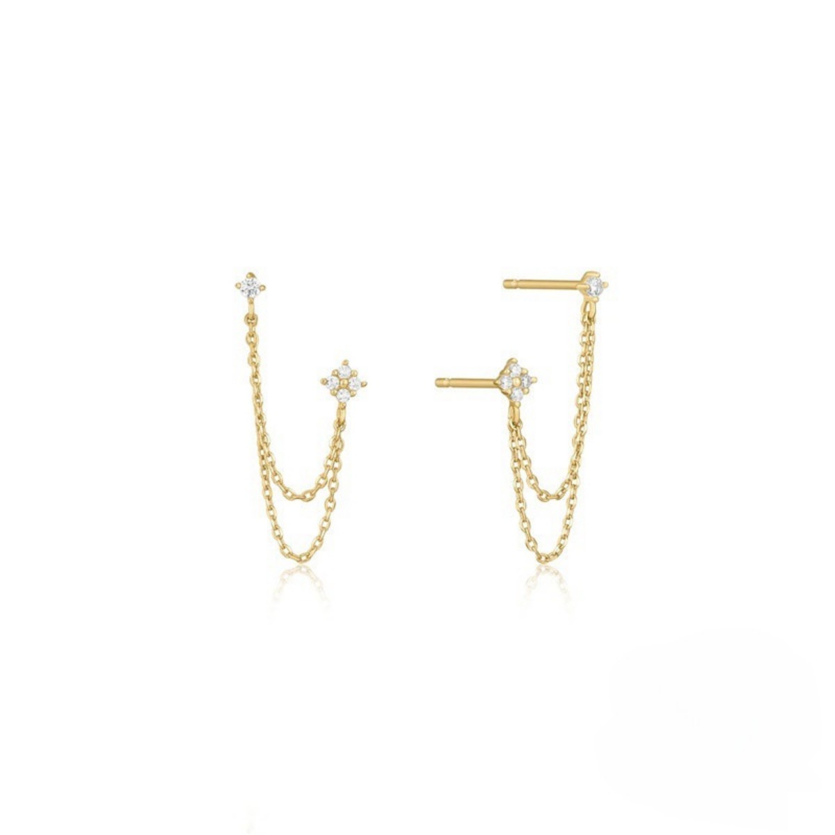 TEMU Yx&st Women' Plated Cartilage Earrings Suitable For Cartilage & Helix Piercing, Double Piercing Chain With Tassel Beads, Minimalist French Style