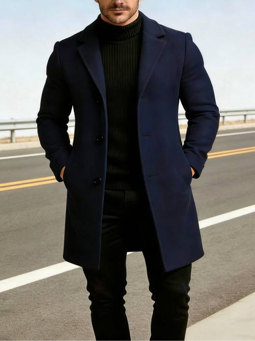 2026 spring autumn european and mens length mature and stable single breasted trench coat for daily commuting casual fashionable and versatile solid color outerwear