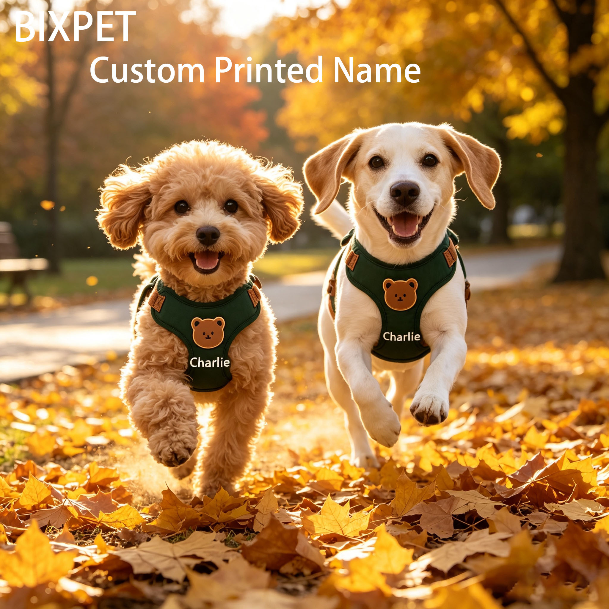 Name/Text Pet Harness and Leash System for Outdoor Walks